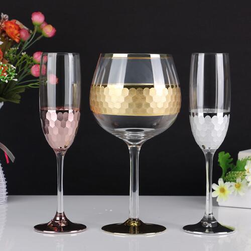 甄选厂家现货玻璃脚金边杯 磨砂金边水晶香槟杯婚庆礼品金边杯