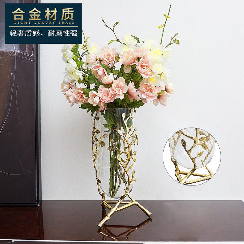 甄选欧式创意玻璃花摆件客厅插花仿真干花客厅电视柜美式家居装饰