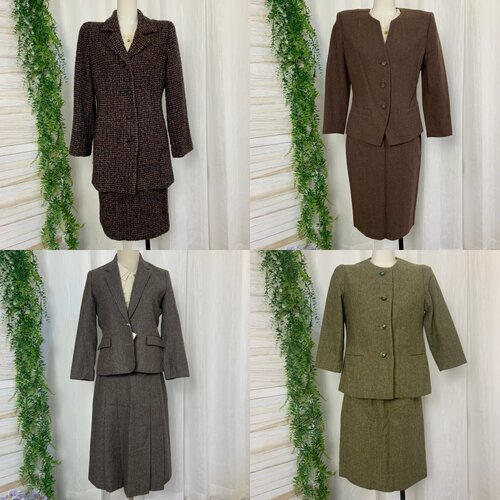 vintage古着日制年代昭和复古撞色宽肩收腰女西服套装185