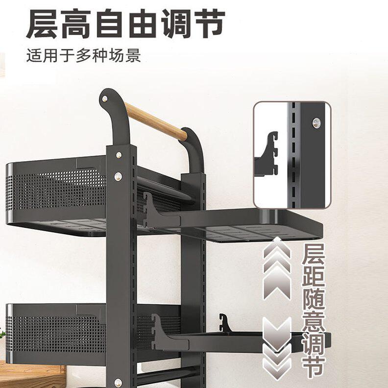 甄选厨房多层锅具置物架落地果蔬蓝双边菜篮加厚承重可移动收纳架