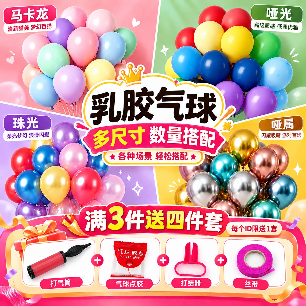 乳胶气球儿童无毒无味马卡龙混色生日派对幼儿园布置装饰套餐加厚