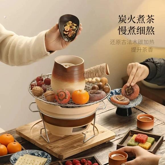 围炉煮茶碳烤炉茶器套装家用室内老式打边炉庭院烧烤陶土炉子一整