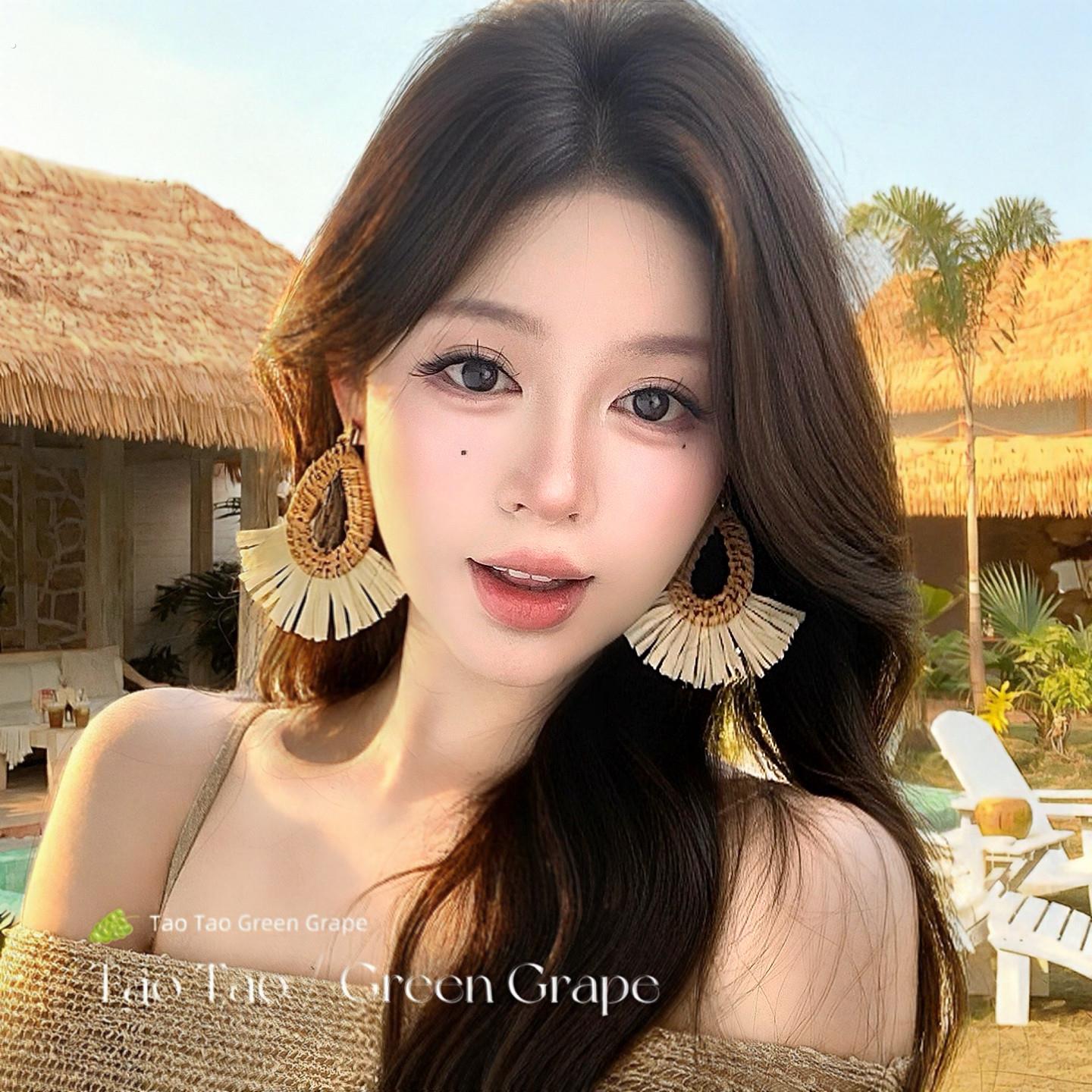 海边度假风草编流苏耳环女小众设计高级感旅游拍照出片巨好看耳饰
