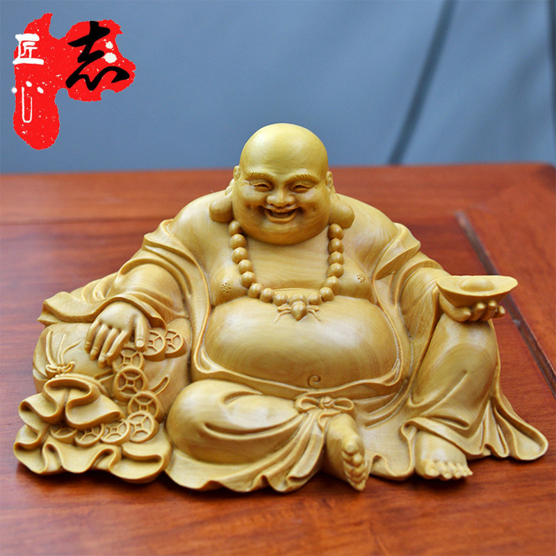 小叶乐清黄杨佛雕汽车摆件弥像车载木勒佛手把件卧佛家居工艺礼品