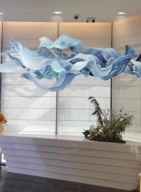高级感渐变纸艺术装置挂件酒店大堂空中吊饰立体纸雕海浪造型美陈
