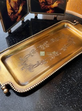印匙进口手工复古黄铜托盘小茶盘烛台摆件盘做旧关玄装饰钥度盘