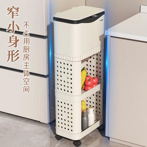 甄选家用厨房垃圾桶款免弯腰可移动夹缝落地置物架双层大容量垃圾
