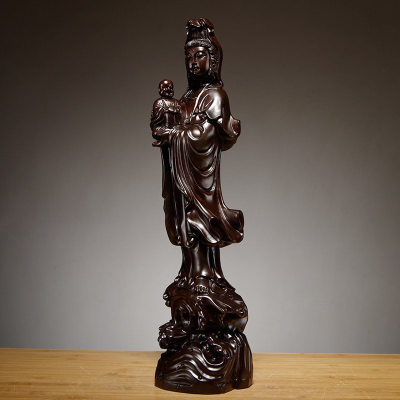 黑檀木雕观音佛像观世音菩萨摆件供奉家居装饰工艺品