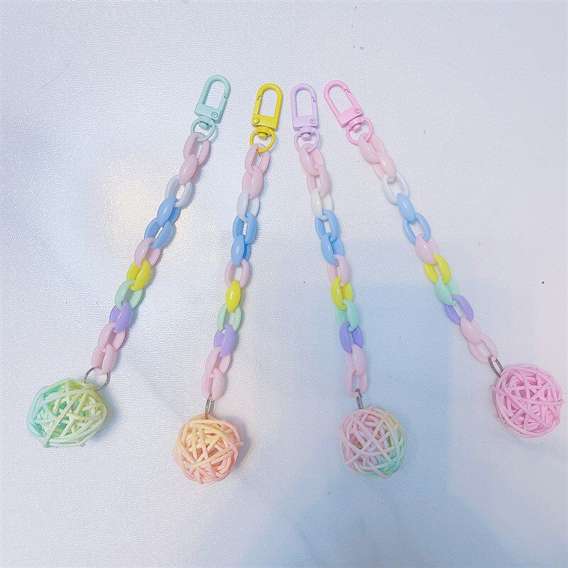 8玖-鹦鹉玩具逗鸟藤球小摆锤鸟笼装饰彩色啃咬挂串吊球啃咬链条串