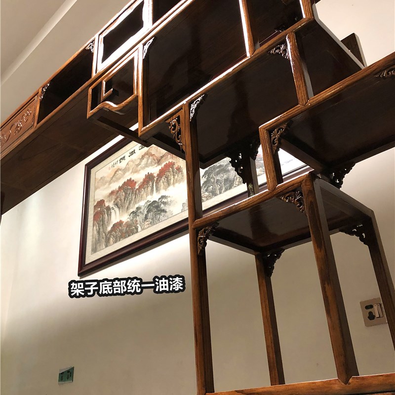 中式仿古实木置物架古董柜榆木门厅隔断月洞门博古架实木禅意加厚