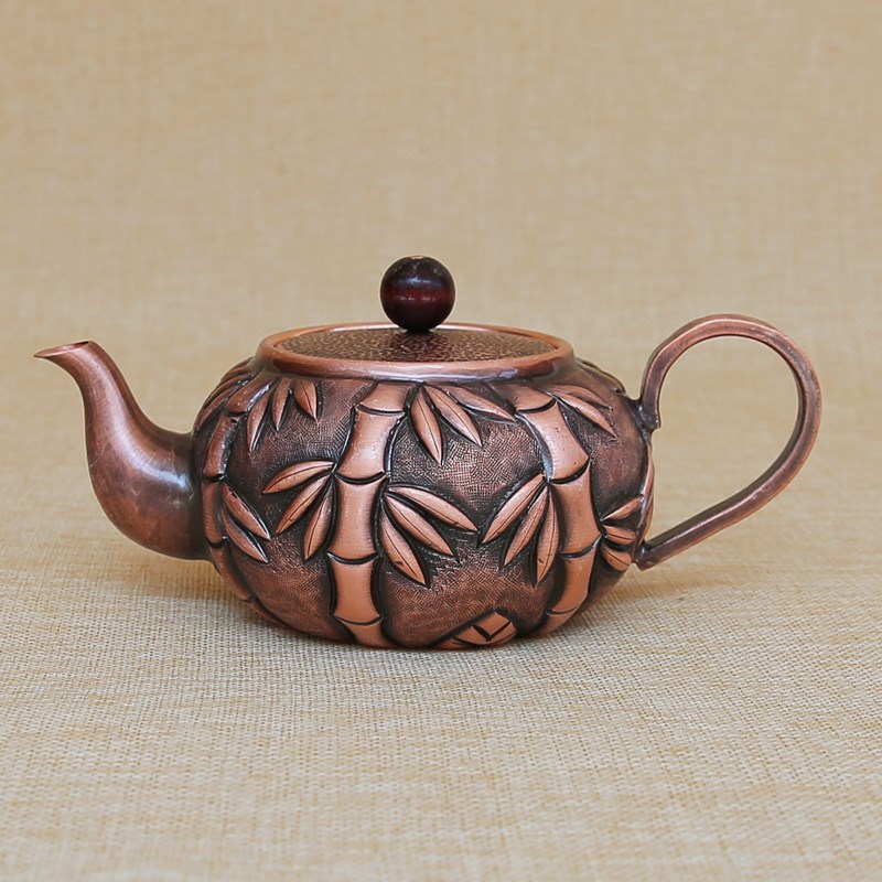 纯手工纯铜小茶壶紫铜雕花红铜茶壶红茶具复古铜壶加厚烧水壶铜茶