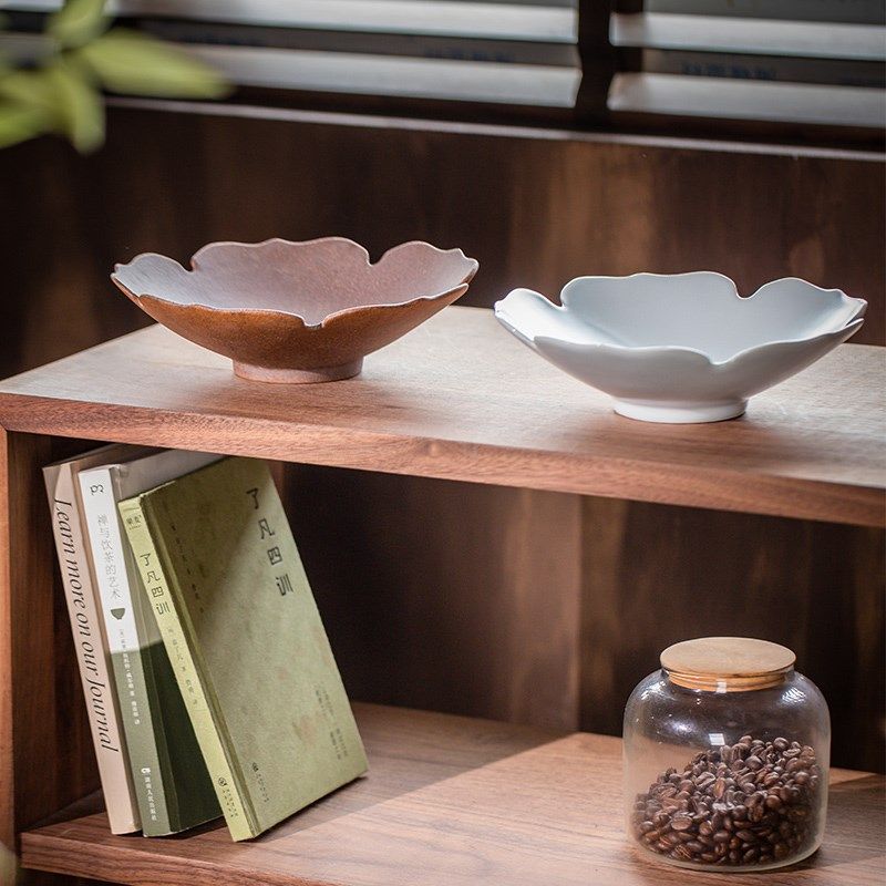 莳绘金缮粗陶复古7.5英寸花瓣菜盘家用高级感餐厅餐具商用菜碟子