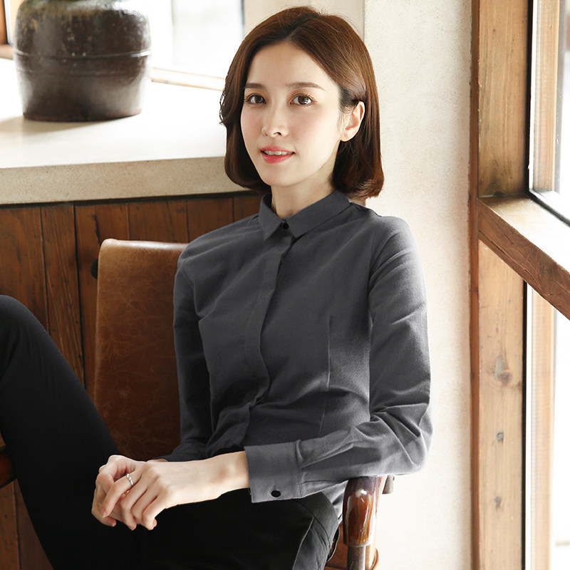 磨毛衬衫女春秋长袖2021新款职业正装工作服女士面试工装黑色衬衣