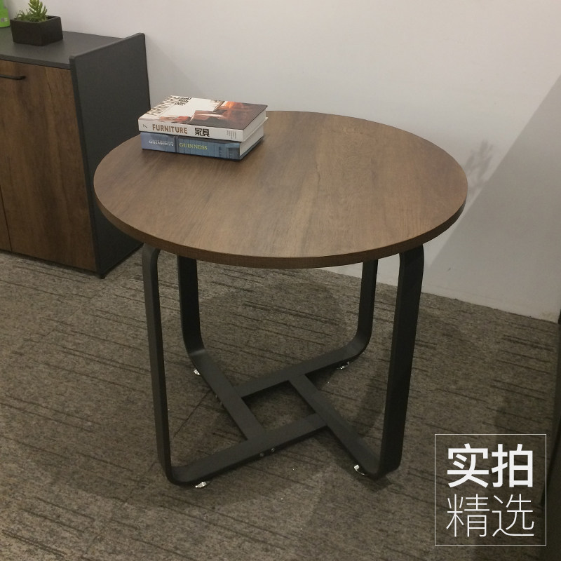 loft圆形工业风休闲洽谈接待桌椅组合钢木会议台办公室会客圆桌子