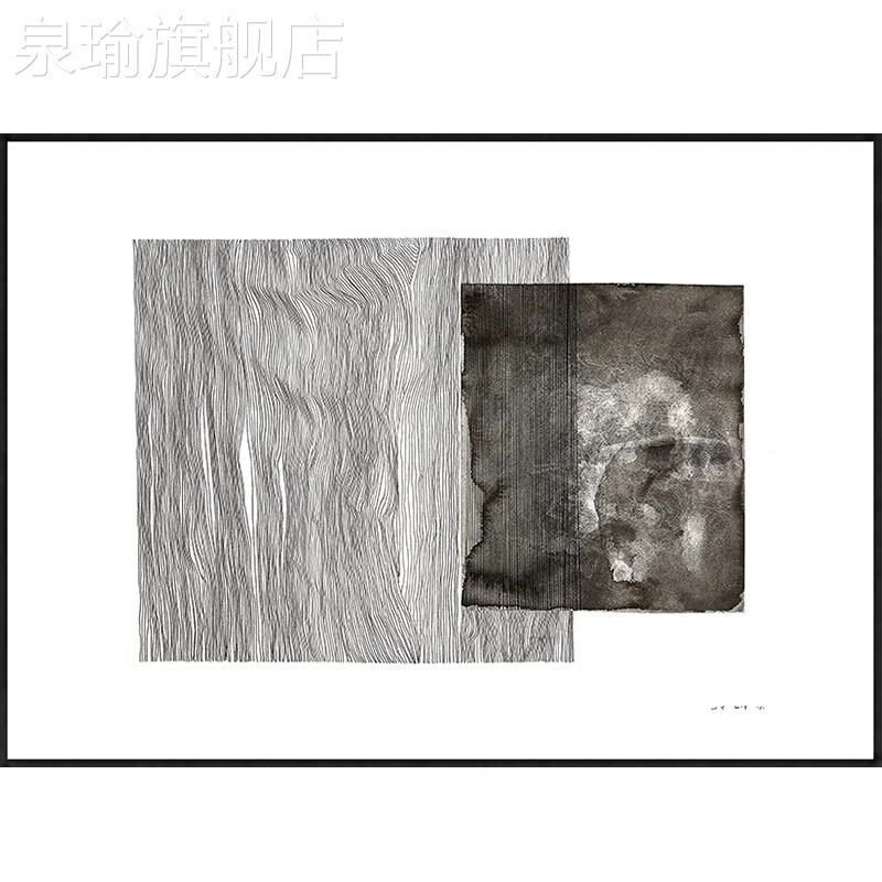 网红北廊欧抽像壁客厅走挂画长方形画装饰画过道卧室黑白横版画