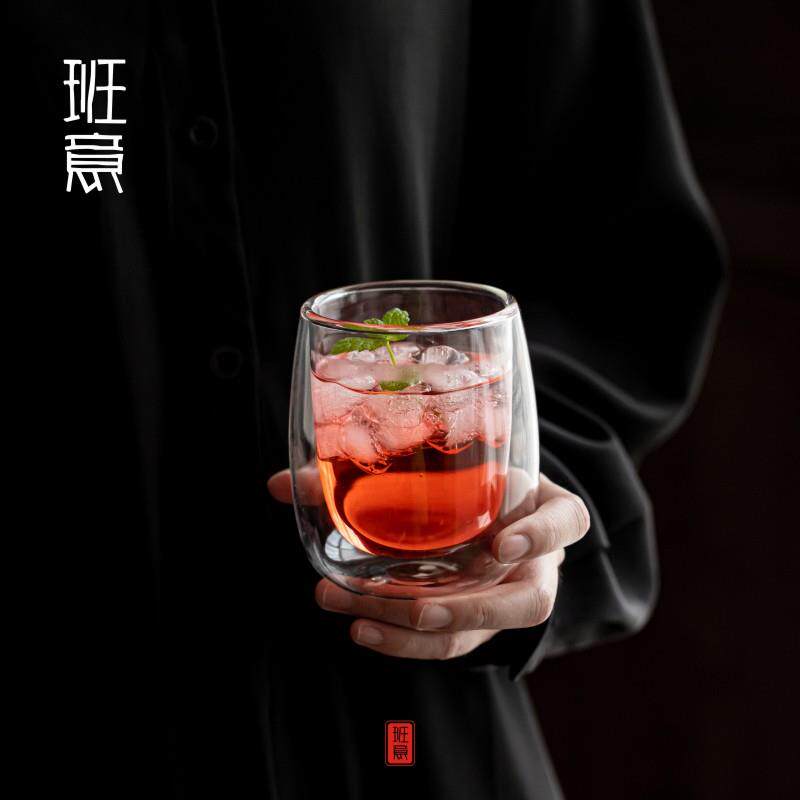 班意+水杯双层防烫杯耐高温玻璃杯隔热杯果汁杯绿茶杯办公杯创意