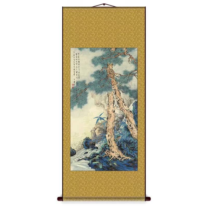 国画寿比南山不老松新中式工笔装饰画绢丝布画芯定制挂画祝寿送礼