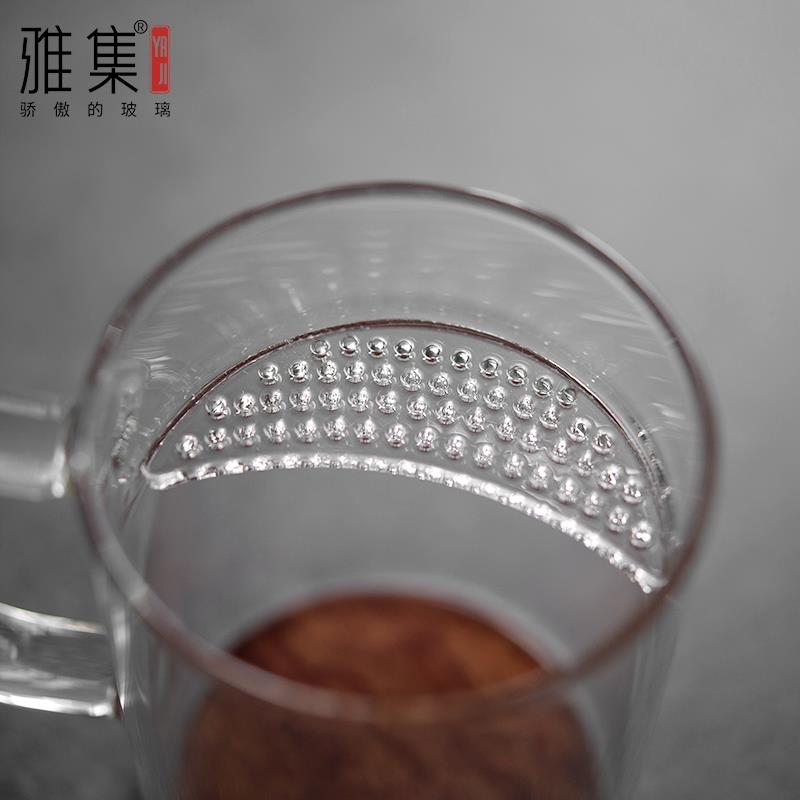 雅集茶具耐热玻璃绿茶杯过滤泡茶杯家用办公室带把月牙杯礼盒套装