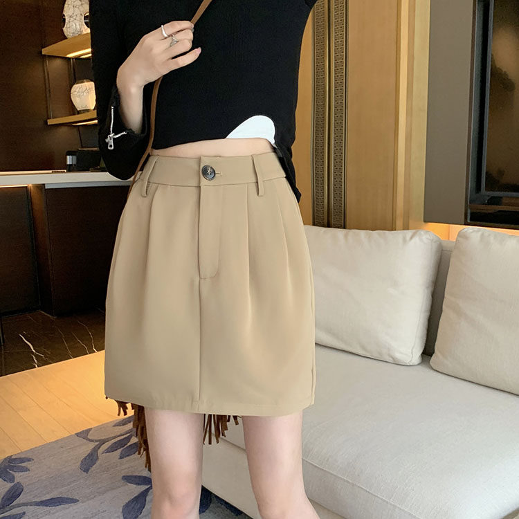 花苞半身裙女2023春季大码黑色裙子西装裙遮肚显瘦口袋裙a型短裙