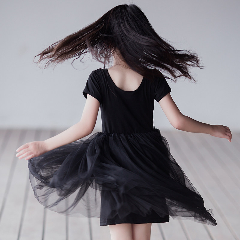 女童礼服裙夏季洋气欧美童装黑色晚装宴会网纱裙中大童公主连衣裙