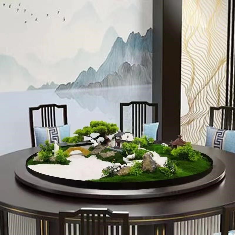 不锈钢圆形花盆不漏水新中式餐桌摆件黑色圆盘肉插花景观定制花箱
