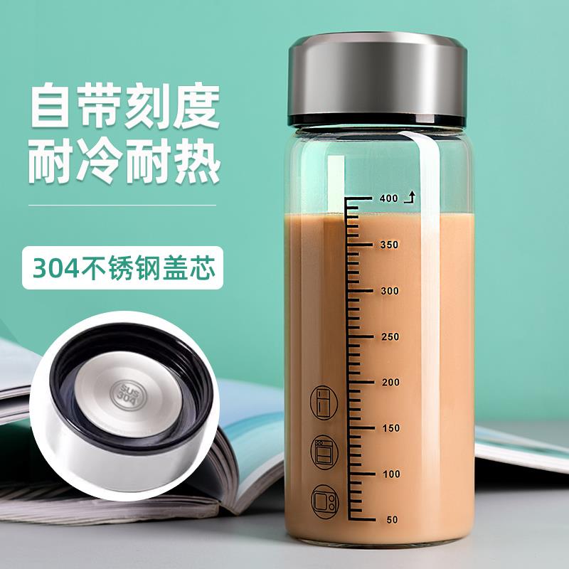 牛奶杯刻度家用喝奶杯中药杯豆浆杯儿童早餐杯带盖玻璃杯奶茶杯子图片