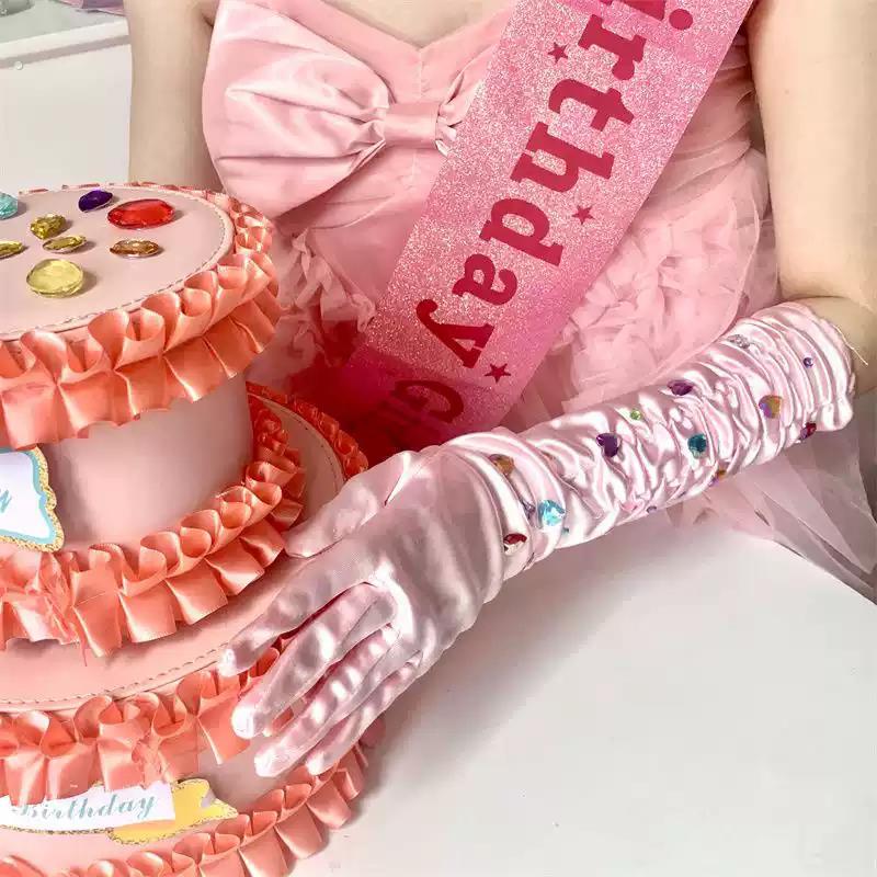 网红拍照公主芭比爱心钻石手套礼仪带生日派对布置美少女礼服袖套
