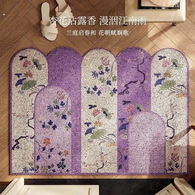 新中式入户门地垫古典中国风地毯玄关丝圈脚垫子耐脏耐磨