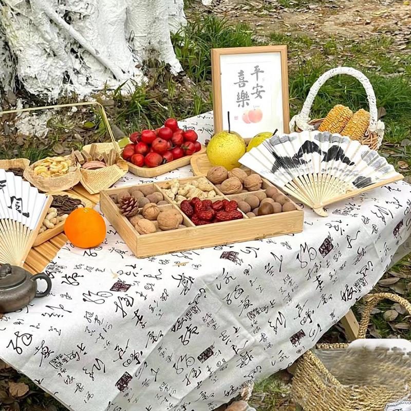围炉煮茶氛围桌布布置书法新中式中国风挂布茶室茶馆古风环创布幔图片