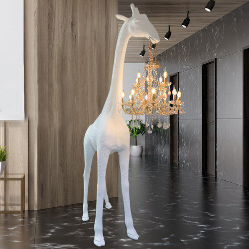 师欧长颈灯落地鹿酒店展厅创意大型装饰玻璃钢雕塑摆件设计北立灯