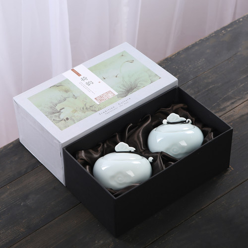 空礼叶盒包装 陶瓷茶叶罐普洱绿茶红茶半斤装密封罐茶盒印制定制