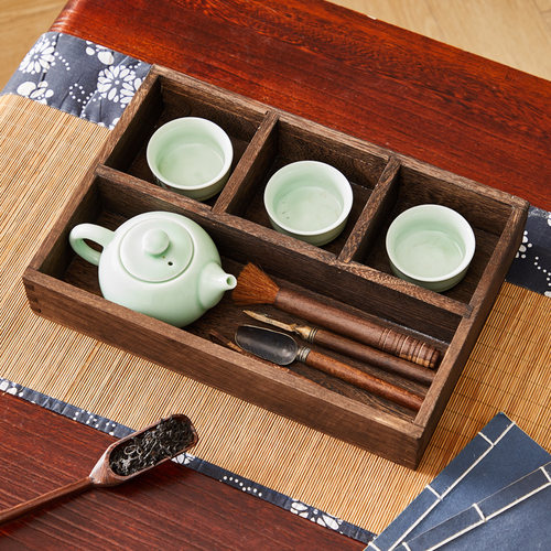 实木桌面茶纳收具置珠宝托盘陈列盒客厅茶杯盒物架文玩摆件整理架