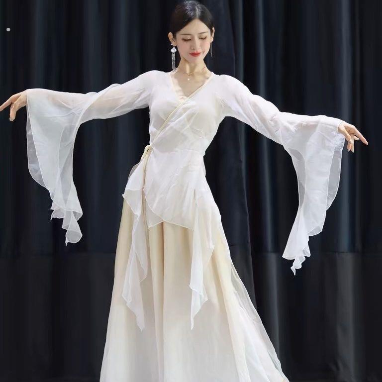 古典舞蹈服装飘逸雪纺大袖纱衣女中国舞练功服古风汉服演出服上衣
