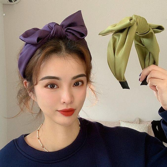 发饰森系仙美高级感发箍韩国紫色缎面蝴蝶结发箍宽边发箍发带饰品