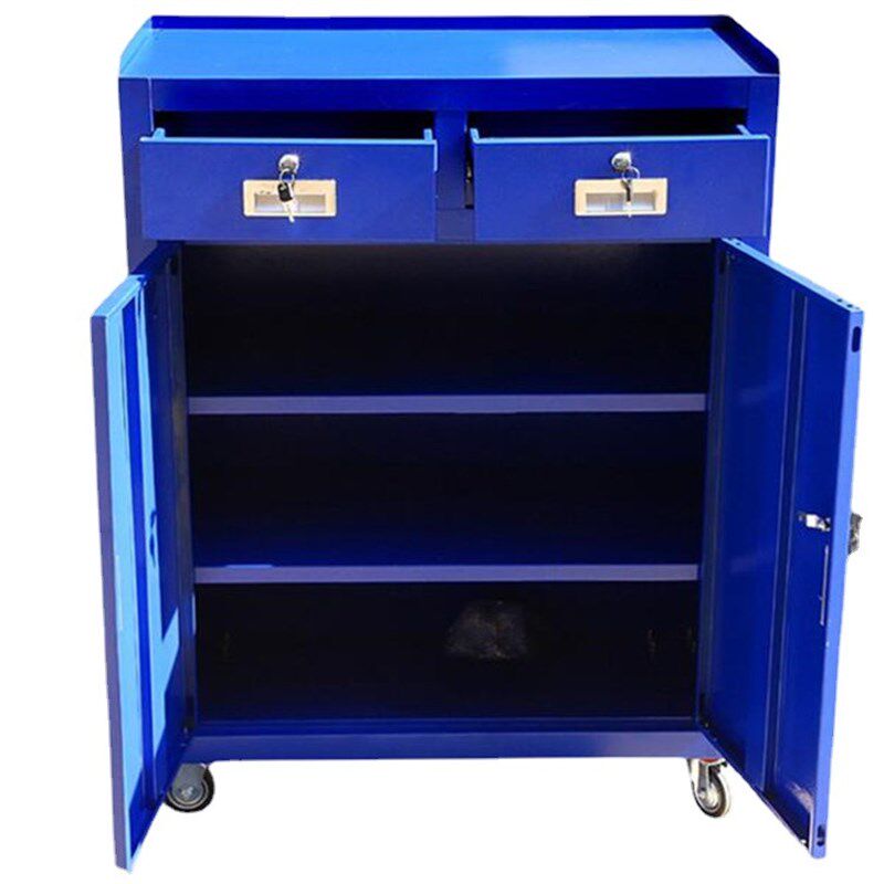 加厚二斗双门工具柜汽车维修车间工位车I带抽屉工具车铁皮(厂家)