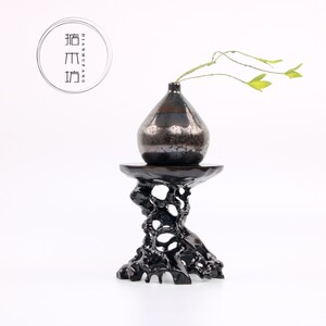红檀工艺品黑木镂空根雕底座茶壶底座石摆件黑梓木奇小玉器木托