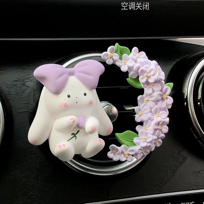 可爱玉狗郁小兔出风口装饰车载香薰香香石桂花狗金扩汽车内饰香氛