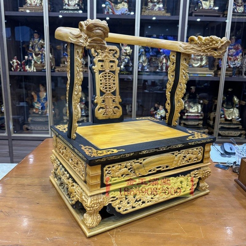 仿黑檀文椅神像底座加高佛像宝座叠椅连座贴椅神明龙椅木雕工艺