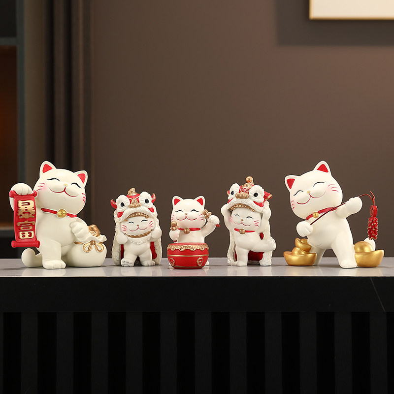 新款招财猫摆件入户玄关客厅旺宅摆件可爱四口电视机柜台面装饰品