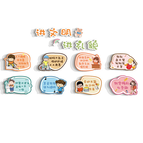 幼儿园文明礼仪墙贴环创主题墙楼梯走廊墙面布置装饰成品环境材料