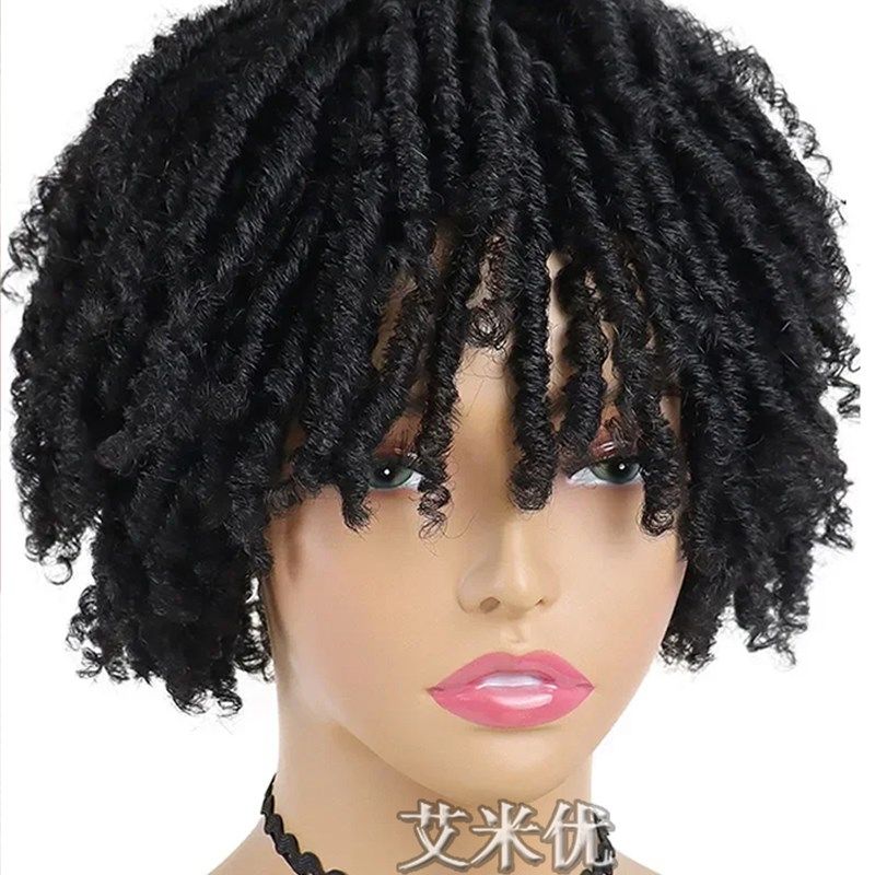 男士补发片脏辫式拉美卷头顶发片黑人烫假发美式风短夸张造型假发
