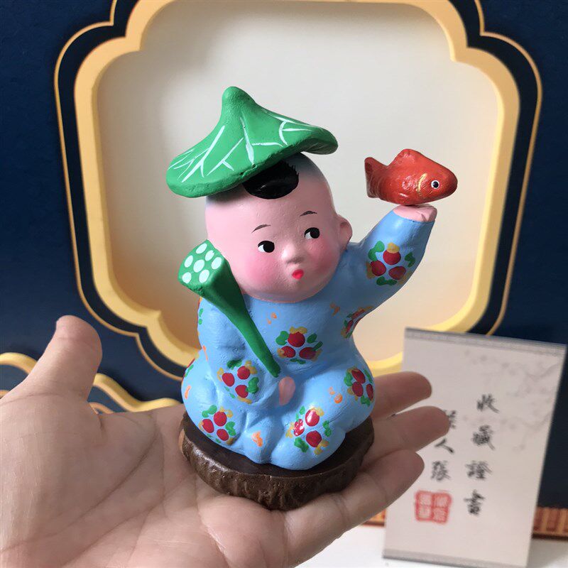 莲年有余 工人张彩塑小摆件 天津文手伴创礼非遗桌面摆件手泥艺品