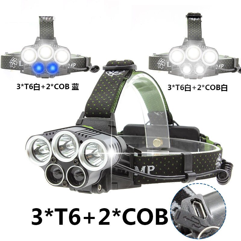 新款5头7户LED 3T6强光充电头灯 夜钓头外TT+L6S超强头灯 5灯头灯