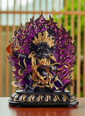 琉璃玛黑天装神像二臂大哈嘎拉护法家用桌面财饰摆件家居供奉摆件