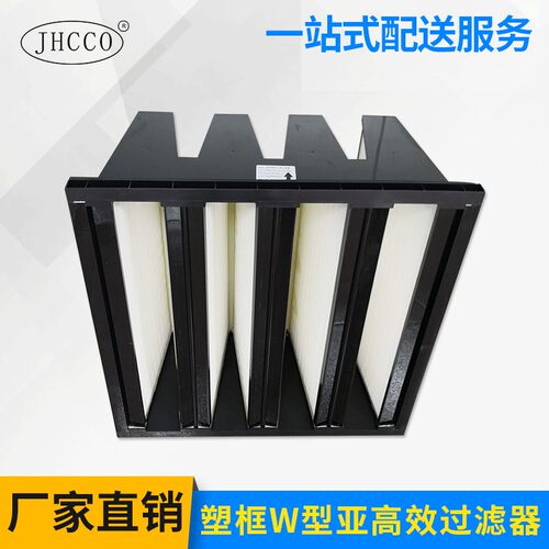 W型塑框镀锌框法兰式亚高效有隔板无隔板过滤器过滤网pp玻纤H10