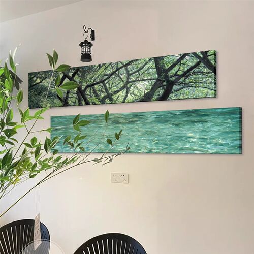 墙厅风景入户门水波纹树影装饰画客代餐厅长条画过道走廊现面挂画