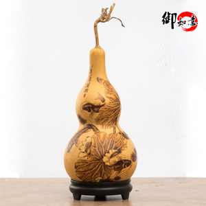 烙荷葫芦年年有余花国年画风格乔迁摆件画中鱼天然大葫芦手工艺品