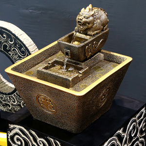 流水摆件循环水复财日进斗金办公室装饰品桃招中古式家居饰品桌面