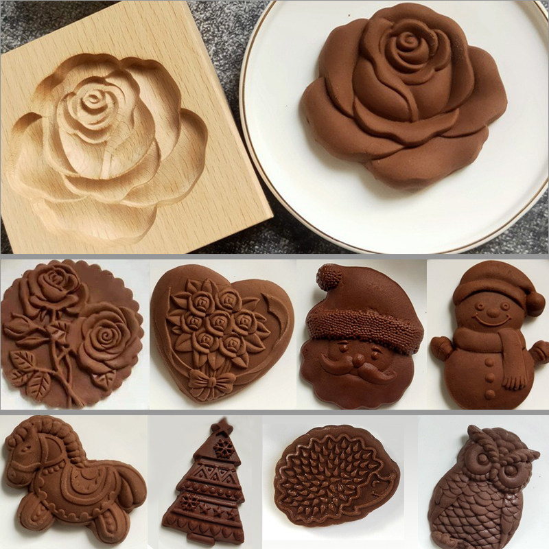 木质饼干模具 烘焙姜饼脆模 糕点饼具 花雕玫瑰浮朵曲奇动物面点