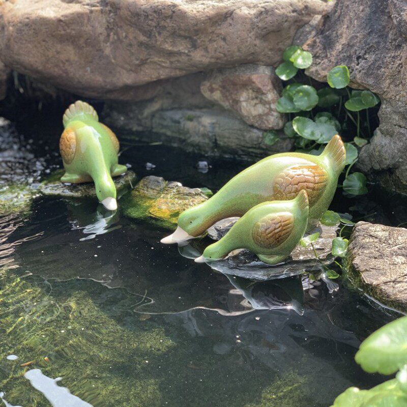 户装陶瓷动物可爱鸭子喝水摆件庭院花园水池鱼池水景外饰造景布置